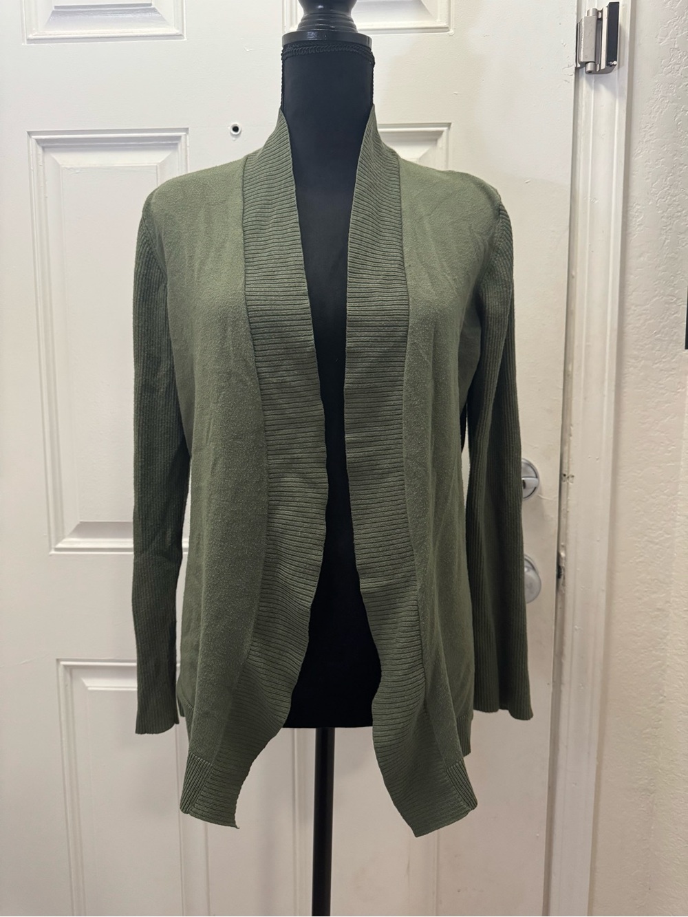 Faded Glory Olive Open-Front Knit Cardigan 0392